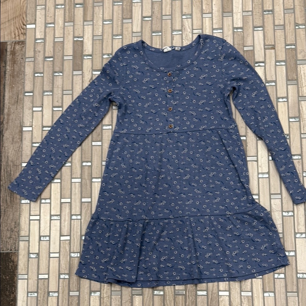 GAP Blue and White Casual Long Sleeve Sundress
